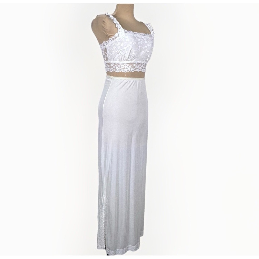 Snowdon Vintage Nylon Half Slip Long‎ Skirt White Lace Trim Union Made USA Small
